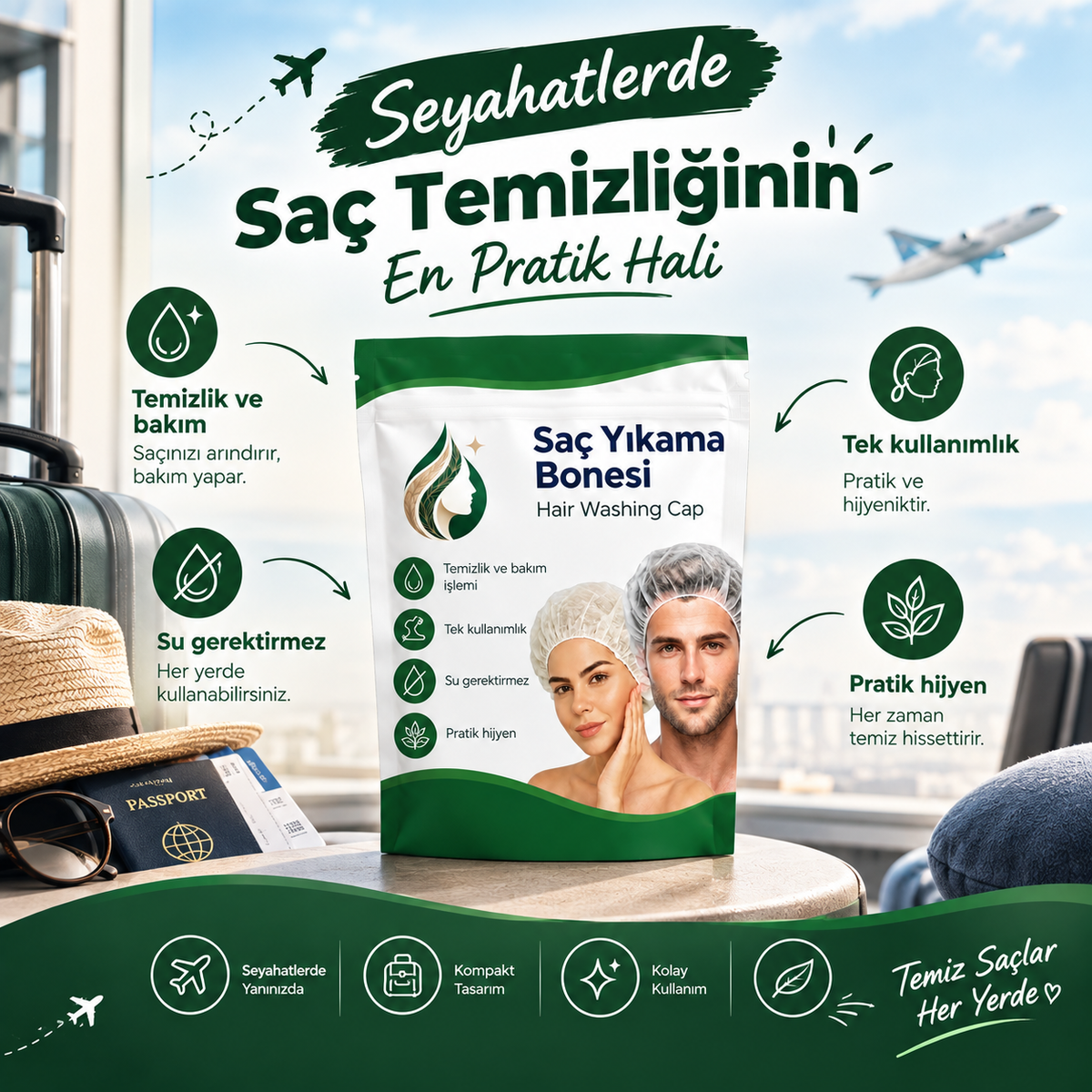 Su Gerektirmeyen Saç Yıkama Bonesi