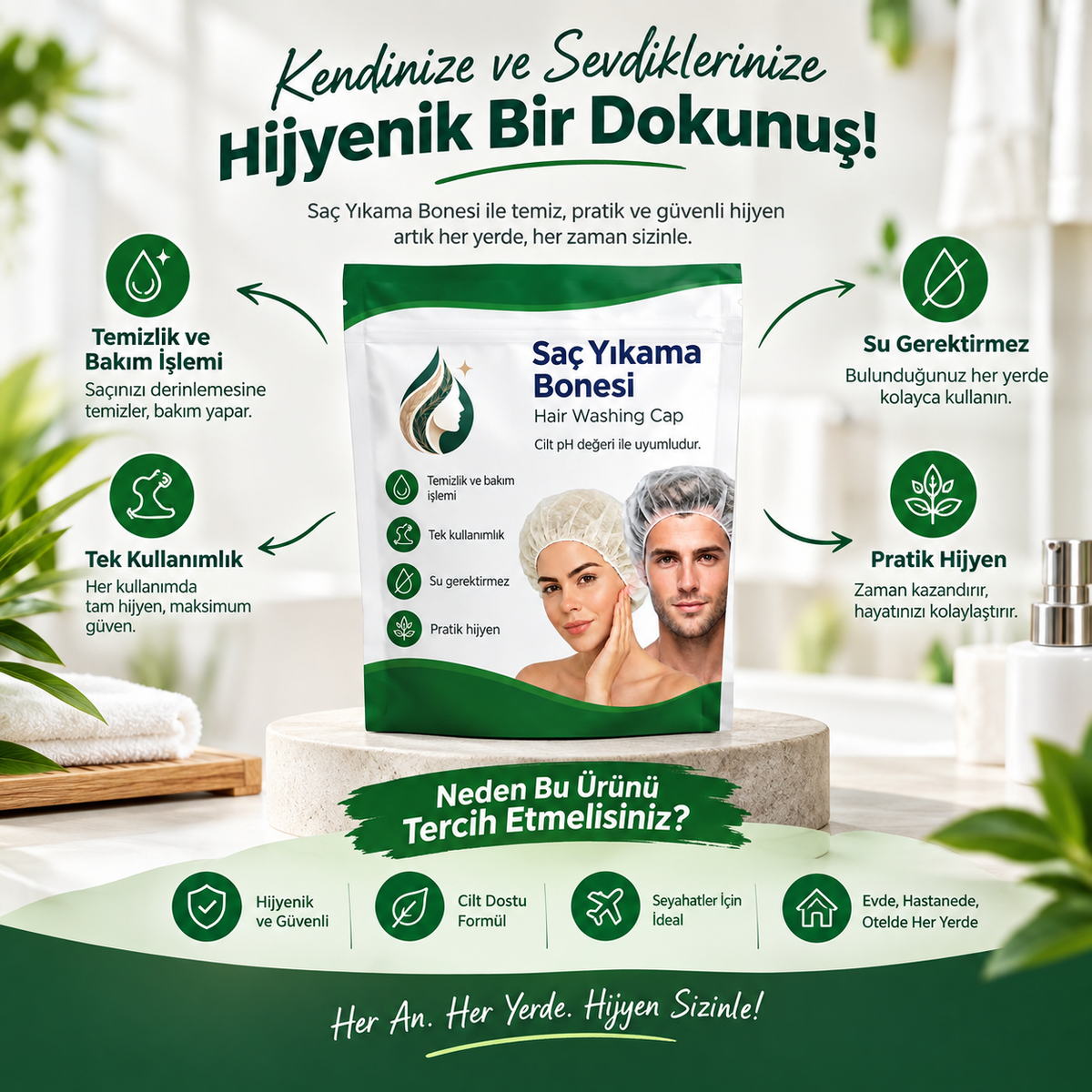 Su Gerektirmeyen Saç Yıkama Bonesi
