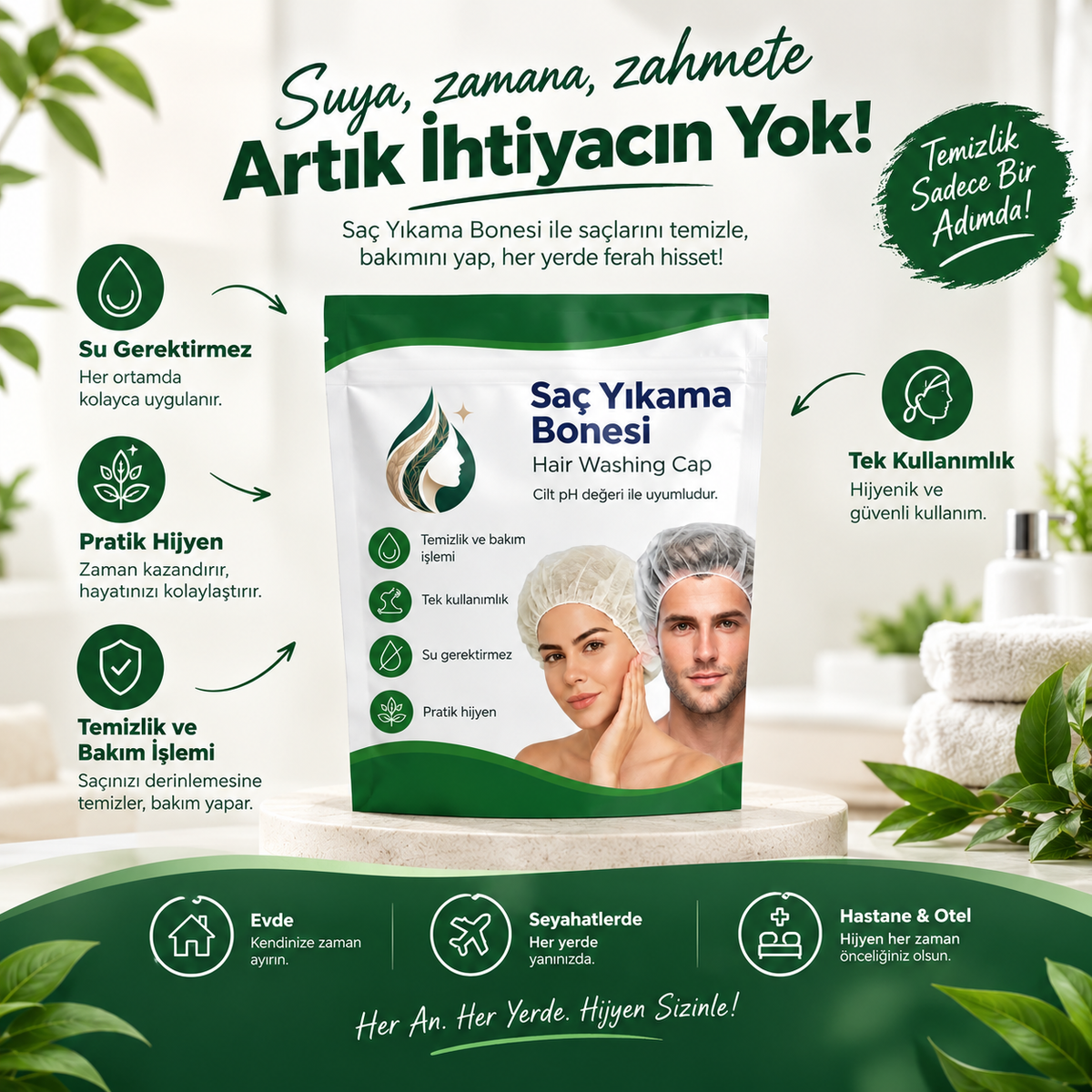 Su Gerektirmeyen Saç Yıkama Bonesi